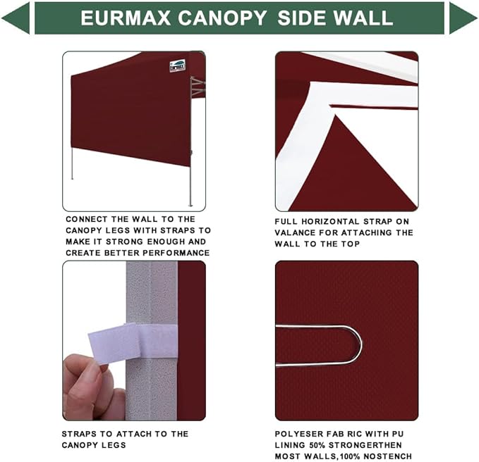 Eurmax USA 10ft Instant Canopy SunWall Canopy Tent Sidewall for Pop Up Canopy Tent,1 Pack Removable Sidewall Only(Burgundy)