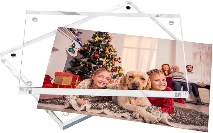 NIUBEE 5x7 Acrylic Picture Frame 3 Packs, Photo Frame 20% Thicker Block, Clear Frameless Acrylic Frames Double Sided，Magnetic frames for Desktop
