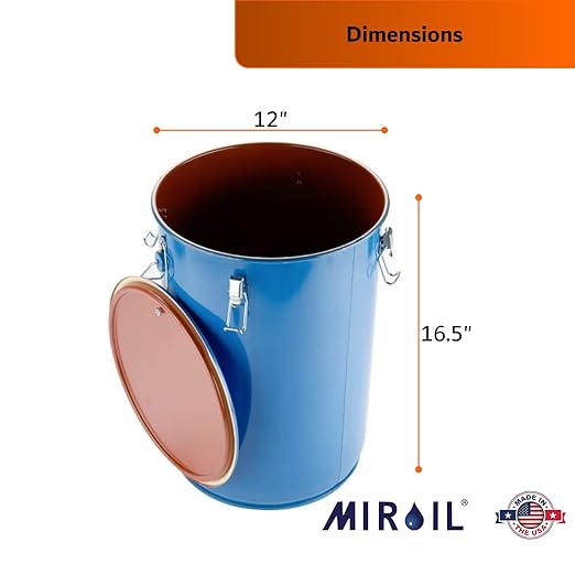 MirOil Blue Filter Pot Combo (6 Gallon) - Oil Pot & Filter Bag – Heavy Duty Steel Oil Disposable Caddy with Lid for Commercial Kitchen Storage - Grease Container for Kitchen with Bag