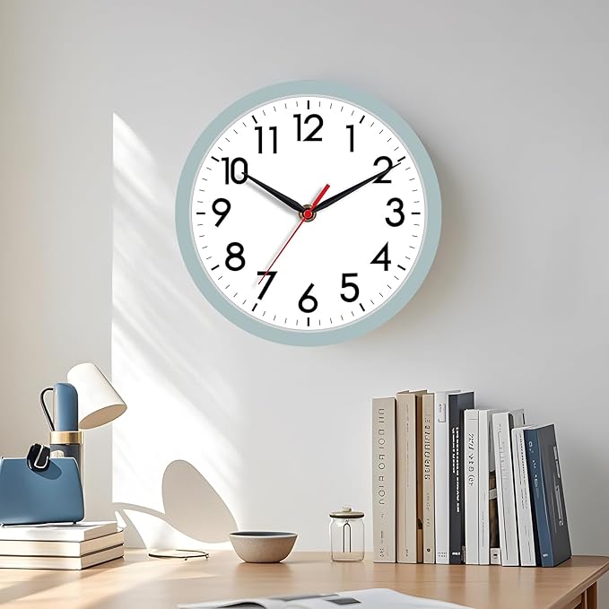 AKCISOT Wall Clock, Modern Small Wall Clocks Battery Operated 8 Inch, Silent Non-Ticking Analog Classic for Office, Home, Bathroom, Kitchen, Bedroom, School(Blue Gray)