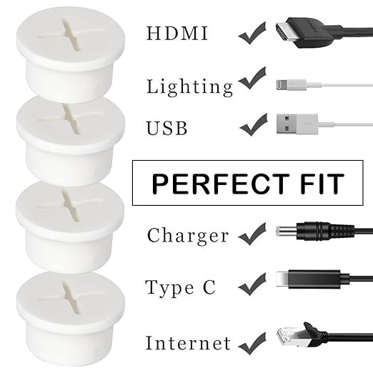 12 Pcs Cable Cord Grommet Silicone Cable Grommet 1" Wire Hole Cover Cable Management Wire Organizer Cable Pass Through Desk Grommet for Table, Computer Desk, Office, Home (White)