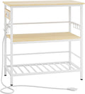 IBUYKE Kitchen Island with Storage, Bakers Rack with Power Outlet,Microwave Stand with Large Worktop,Rolling Bar Cart for Home, Outdoor, Kitchen,Light Wood TMJ029R