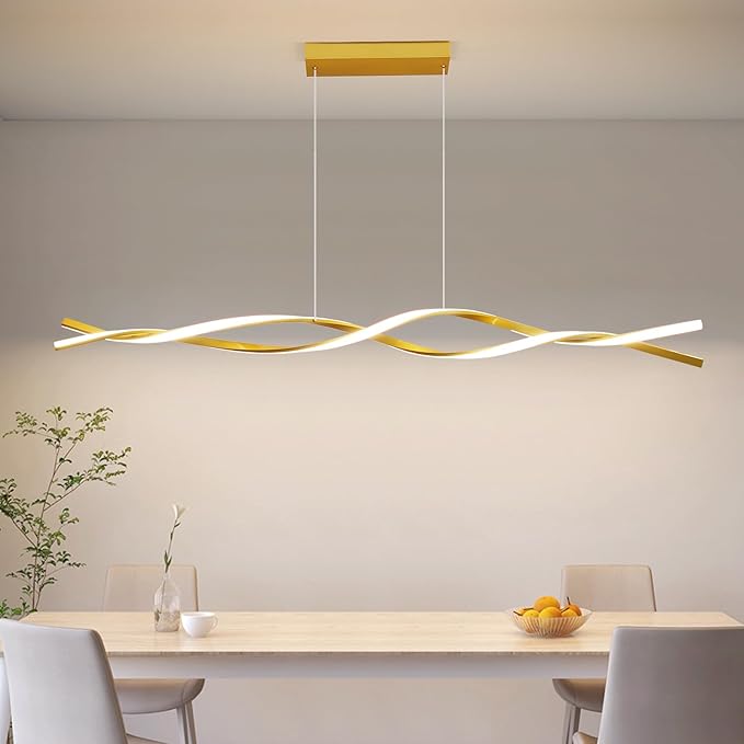 Modern Ceiling Pendant Light, with Remote Control Dimmable 3 Color Mode & Brightness Ceiling Lamp, Anti-Flicker Dining Light Fixture for Kitchen, Dining Room (Gold, 57IN)