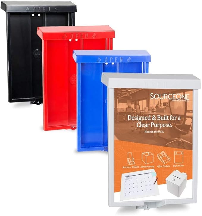 SOURCE ONE Outdoor Real Estate Style Brochure Holder Color Variety White, Black, Red, Pink & Blue Available