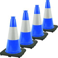 Fluorescent Orange/Green PVC Traffic Cones, Heavy Black Base Parking Lot Cone Structurally Stable Weatherproof Road Construction Safety Cones (4, Blue, 18" Medium)
