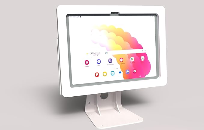 TABcare Anti-Theft Acrylic Case with 360 Rotate 180 Swivel Metal Desktop Stand & 90-Degree USB C Cable for Samsung Galaxy TAB S7/S8/S9/S11 11, S9/S10 FE 10.9 Tablet (White)