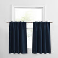 PONY DANCE Short Curtains for Kitchen Window - Home Decor Rod Pocket Thermal Insulated Window Treatments Light Block Panels for Bathroom, 42 W x 30 L, Navy Blue, Set of 2