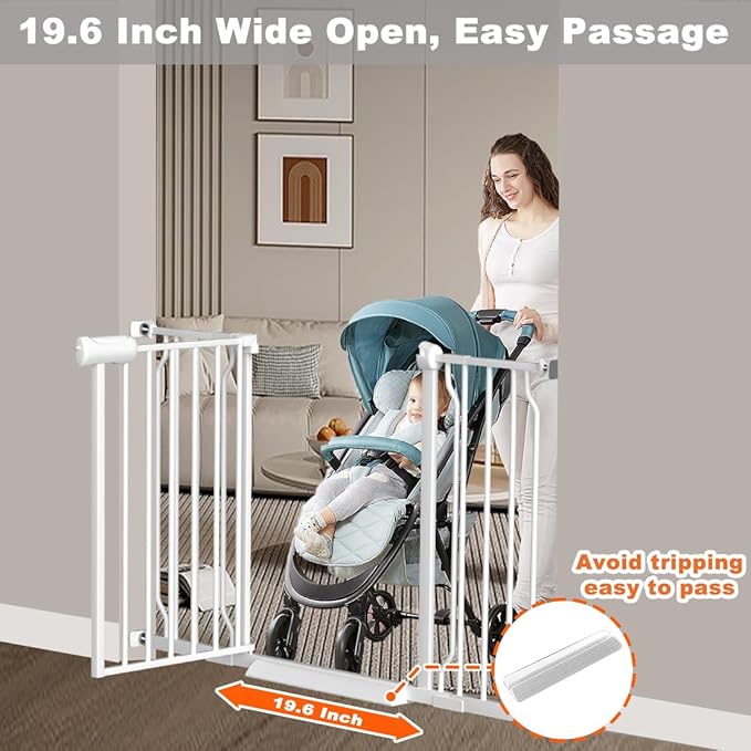 Baby Gate for Doorways Stairs Hallway 85.8-90.5 Inch Wide, Walk Through Child Gates with Pressure Mounted Extention Kit, Indoor Safety Child Gates for Kids or Pets