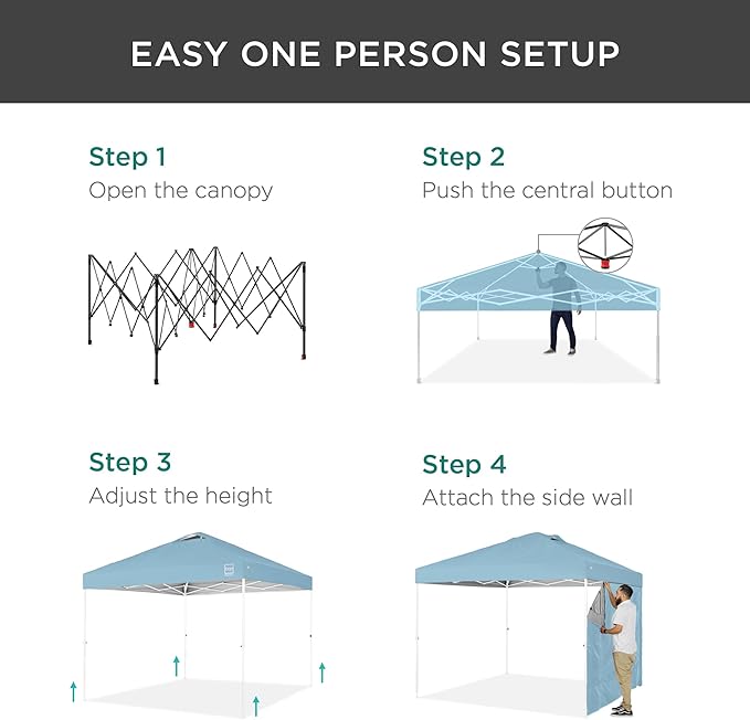 Best Choice Products 10x10ft Easy Pop Up Canopy w/Side Wall, 10 Pockets, Portable Carrying Case, 1-Button Setup, 4 Weight Bags - French Blue/White
