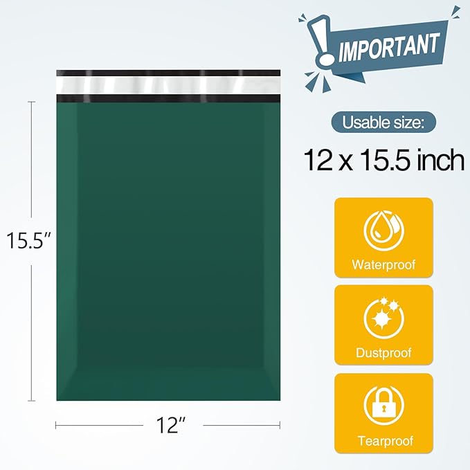 Famagic 200pcs Poly Mailers 12x15.5 Inch Shipping Bags Ultramarine Green Shipping Envelopes Self Seal Mailers Bags Waterproof and Tear-Proof Packaging Bags