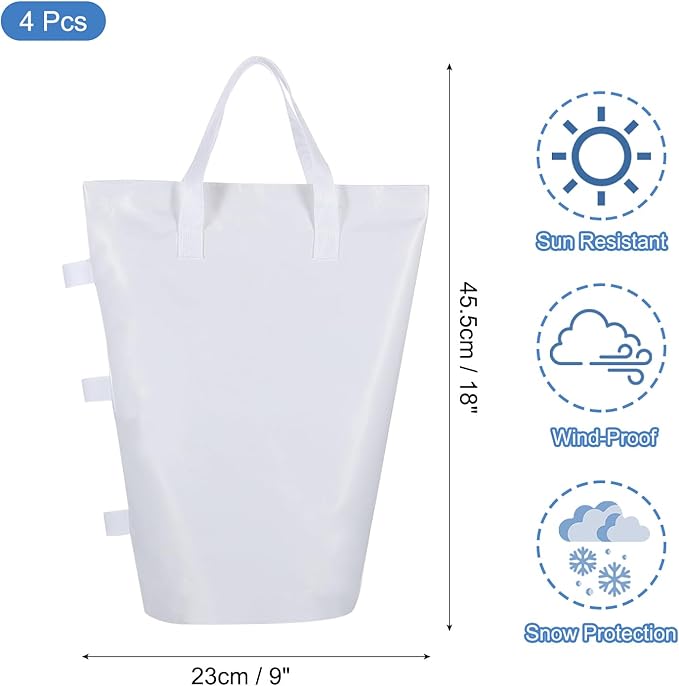 PATIKIL Canopy Weight Sand Bags, 4 Pack 112 Lbs Total Extra Large Weights Bags Waterproof Tent Leg Weights Sandbags for Outdoor Canopy Tent Sun Shelter Patio Ladder White (18x9")