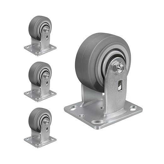 4'' × 2'' Caster Wheels, Heavy Duty Industrial Casters Set of 4 Rubber Wheels, Load 2400lbs Capacity, Casters for Cart Dolly Toolbox Trolley (4 Rigid)