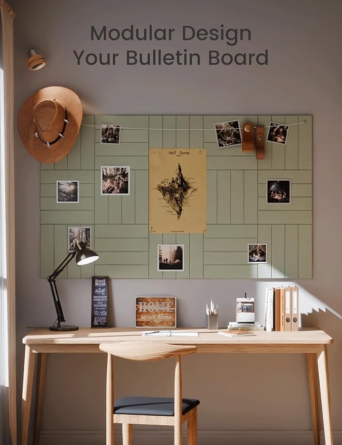 Felt Bulletin Board Tiles Large 48" x 36" Cork Board Alternative-12 Pack with 70 Adhesive Tabs, Thick Slat Wall Panels for Office Decor, Push Pin Board Wall Organizer Alternative -Sage