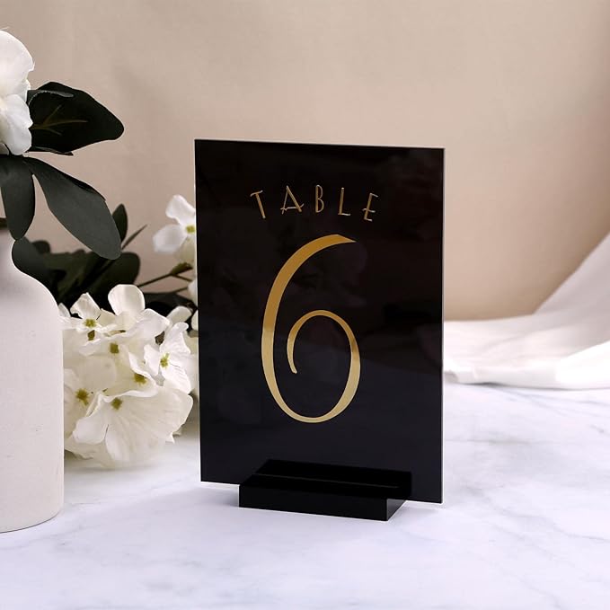UNIQOOO 3" Black Acrylic Stand | 10 Pack 3mm Slot Wedding Sign Holders, Perfect for Wedding, Table Number, Exhibition, Office, Restaurant, Business
