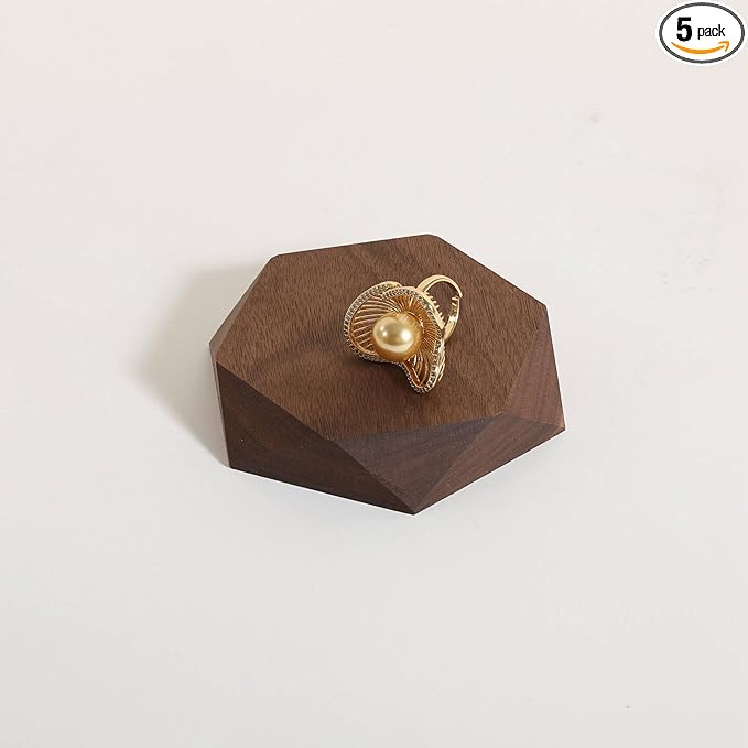 GemeShou single Walnut Jewelry display Tray for selling, Wooden hexagon display riser for jewelry, Jewelry retail shop display stand, photography props【Walnut Hexagon single Small】