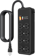 Heavy Duty Surge Protector 20Amp,Metal Power Strip with 8 Outlets,Wall Mount Surge Protector 4800J,12 Gauge 10FT Extension Cord 5-15P Adapter Workshop & Industrial Use with 6-20R T-Slot Outlets