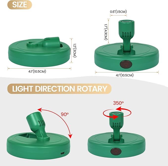 LED Spotlight, Rechargeable Battery Picture Lights, Uplighting Indoor, Spot Light with Remote, Plant Tree & Wall Art Display Dartboard Closet Spotlight-Green