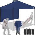 Eurmax USA NOMATTER ONE-Person Open&Close 10x10ft Pop Up Canopy Tent,Portable Shelter Canopy for Outdoor Events with 1 Removable Sidewall,Temporary Sunshade,Bonus 4 Sand Bags(Navy Blue)