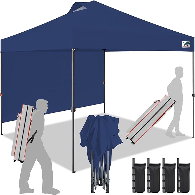 Eurmax USA NOMATTER ONE-Person Open&Close 10x10ft Pop Up Canopy Tent,Portable Shelter Canopy for Outdoor Events with 1 Removable Sidewall,Temporary Sunshade,Bonus 4 Sand Bags(Navy Blue)