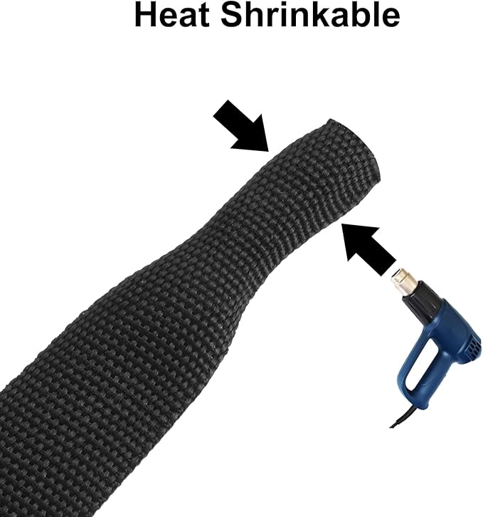 MECCANIXITY Braided Cable Sleeves Heat Shrinkable Fabric Sleeving, 5/8" 16ft Black 2:1 Ratio Heat Shrinkable Cord Protector for Harness Cable, Network Cable Protection, Cable Management