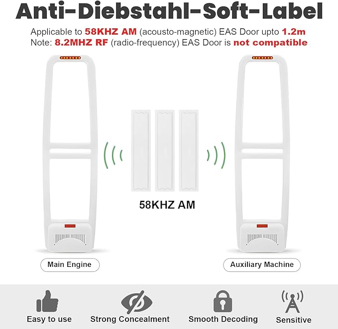 5000 Pieces of 58 kHz Acousto-Magnetic (AM) Security Tag Labels, Compatible with 58 kHz EAS Systems. Features Simulated Barcodes