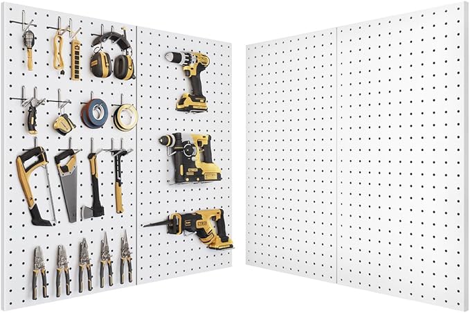 Pegboard, Metal Peg Board, Pegboards Wall Organizer with 38 Pcs Hooks, Sturdy Peg Board for Garage Tool Organization, Home & Office Wall Decoration (White, 2 Pack)