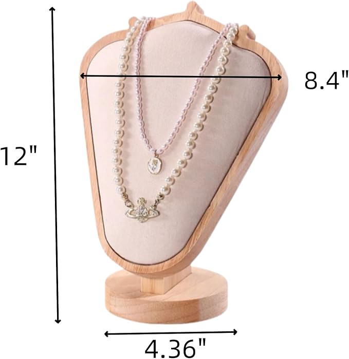 Natural Body Wood Necklace Display Stand with Beige Flannelette Soft Mat Necklace Holder Organizer Desktop Stand for Home Store Dresser-4.45"x8.4"x12"