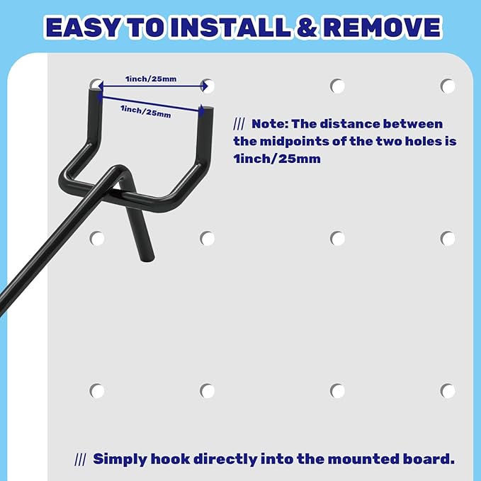 40Pcs 4" /100mm Stainless Steel Pegboard Display Hooks Bulk Set, Black Garage Organization Peg Wall Hook Metal Slatwall Panel Hook Fit 1/8 and 1/4 Inch Pegboard for Retail