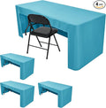 HolidayIdeas Open Back Fitted Tableclothss for 6 Foot Rectangle Table, Wrinkle Resistant Washable Table Covers 72x30 Inch for Craft Fairs, Banquets, Trade Show Display, Teal,4 Pcs
