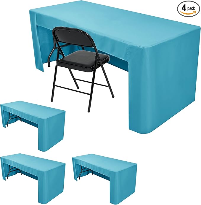 HolidayIdeas Open Back Fitted Tableclothss for 6 Foot Rectangle Table, Wrinkle Resistant Washable Table Covers 72x30 Inch for Craft Fairs, Banquets, Trade Show Display, Teal,4 Pcs