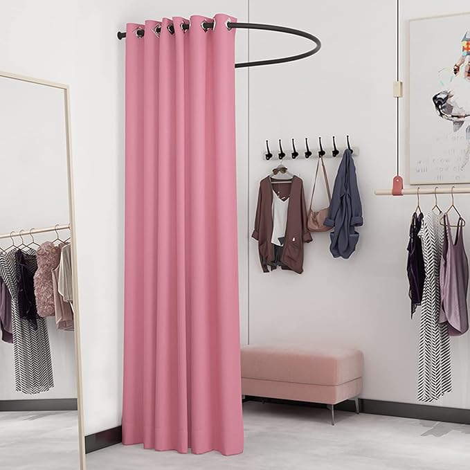 HIYOUGO Fitting Room Kit, Clothing Store Dressing Room, Corner Changing Room with Black U Rod and Thick Blackout Curtains, Fashion Privacy Shelter Tend Cabana (Color : Pink, Size : 95cm)