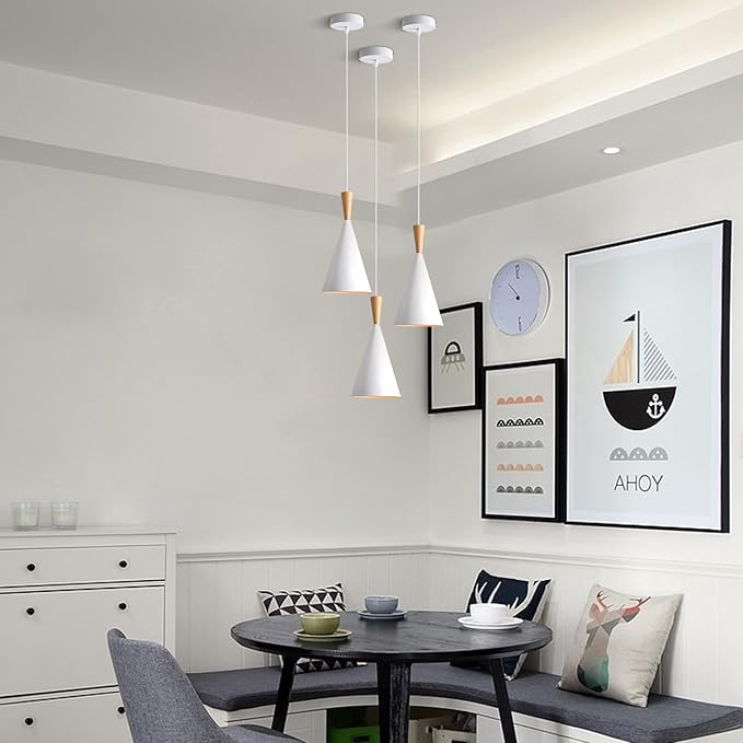 KCO Lighting Farmhouse Cone Pendant Light 3 Pack White Modern Barn Ceiling Pendant Lighting Fixture 1-Light Mini Vintage Pendant Lights Kitchen Island Dining Room Lighting