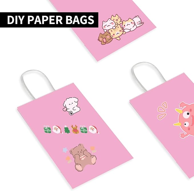 Toovip 100 Pack 5.25x3.25x8.25 Inch Small Light Pink Kraft Paper Bags with Handles Bulk, Gift Wrap Bags for Favor Grocery Retail Party Birthday Shopping Business Goody Craft Merchandise Take Out Sacks