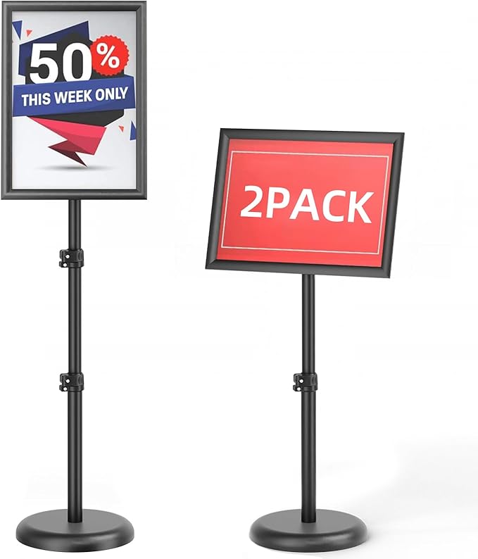 2Pack Sign Holder,8.5x11 inch Telescopic Adjustable Floor Sign Stand - Aluminum Openable Frame, 360° Rotatable, Suitable for Vertical and Horizontal Display - Perfect for Malls, Schools, Restaurants