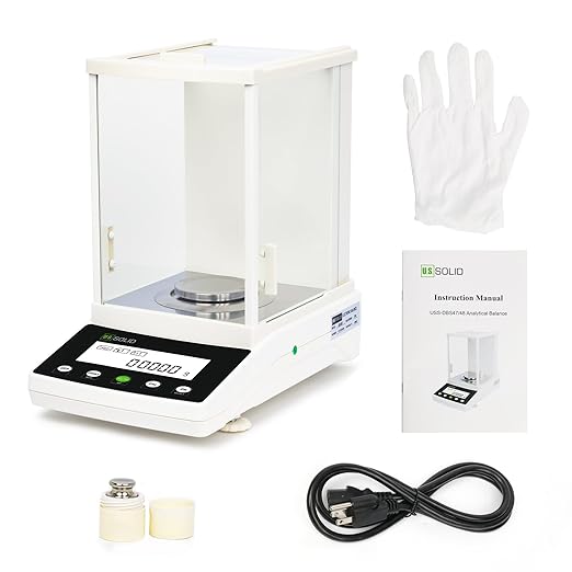 U.S. Solid 0.1mg Analytical Balance, 220g x 0.0001g, Lab Electronic Scale with Automatic Internal Calibration, Electromagnetic Transducer, RS232, Overload Protection, Piece Counting, 4 Weighing Units