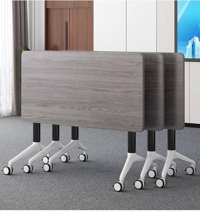 Conference Table Foldable Meeting Tables, Mobile Training Table with Wheels, Flip Top Rolling Seminar Meeting Table for Office,Meeting Room,classr (Grey, 63×23.6×29.5in)