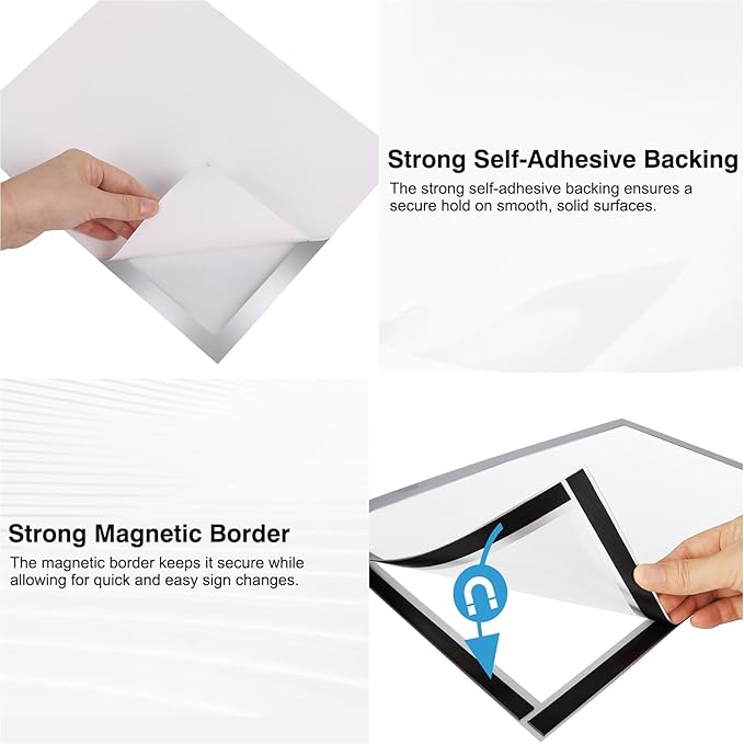 Window Sign Holder 8.5x11'' - Plastic Picture Frames - Double Sided and Adhesive for Wall/Door/Refrigerator/Cupboard Display Frame,Silver,Pack of 2