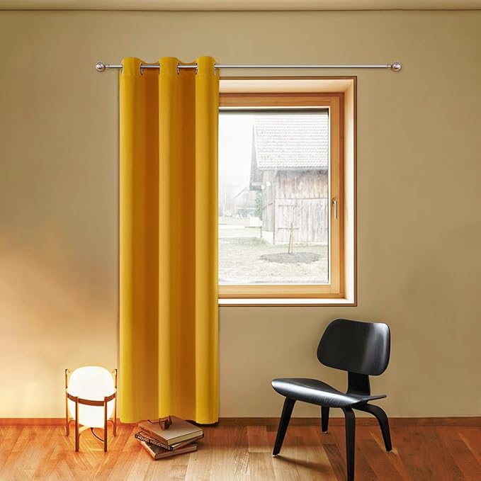 ChrisDowa Grommet Blackout Curtains for Bedroom - Thermal Insulated Room Darkening Curtains for Living Room (1 Panel Set, Mustard Yellow, 42W x 84L)