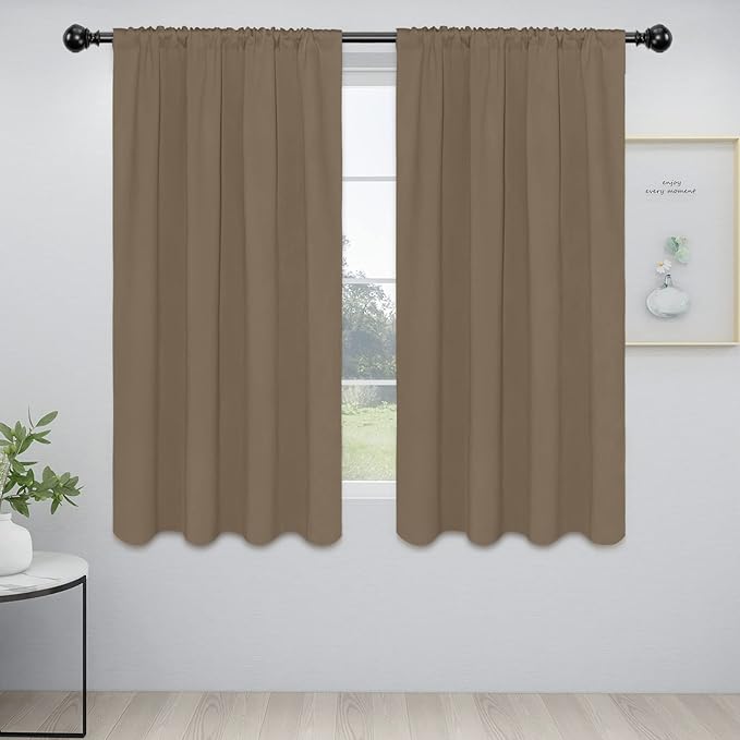 Easy-Going Rod Pocket Blackout Curtains for Bedroom, Room Darkening Window Curtains for Living Room, Thermal Insulated Noise Reduction Solid Window Drapes, 2 Panels(42x63 in, Camel)