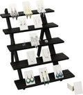 101pcs 5-Tier Wood Earring Display Stand, Retail Display Riser Earring, Ring Holder Stand, Removable Countertop Small Merchandise Display Stand with 100 Pcs Earring Card (Brown color)