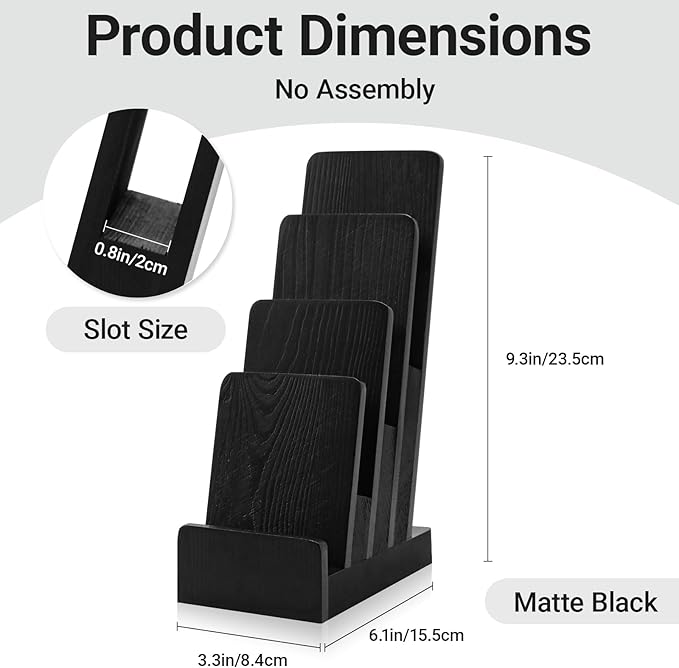 2 Pack Black Brochure Holder wood Literature Holder 4-Tier Countertop Trifold Flyer Display Stand Pamphlet Booklet Menu 4×6 6×9 Inch Postcard Greeting Card Organizer