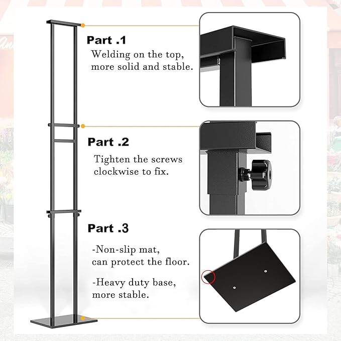 Display Stand Sign Holder,Heavy Duty Adjustable Pedestal Sign Stand Up to 75 inch,Double-Sided for Board & Foam Sign,Sign Stand with Base,Fit Wedding,Restaurant or Business(Poster not Included)
