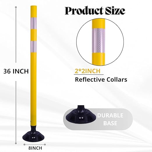 BESEA 8 Pack 36 Inch Traffic Delineator Posts with Reflective Collars Yellow Road Cones,Yellow Durable Flexible Safety Cones for Construction, Parking Lot, and Roadway Use