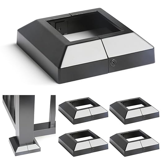4pcs 3"x3" (Actual: 3"x3") Aluminum Deck Post Base Cover, for Railings, Stairs, Patios, Porches, Split Deck Post Skirt (Black)