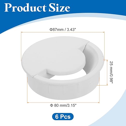 uxcell 6 Pcs Desk Grommet, 80 Mm/3.15 Inch Cable Wire Grommet Organizer, Desk Hole Cover for Home Office Computer Equipment, White