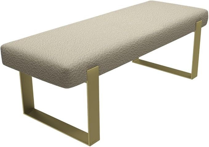 VANT Upholstered Bed Bench - Boucle Beige - Burnished Brass - Contemporary Modern, Bedroom Bench Seat, Hallway, or Entryway