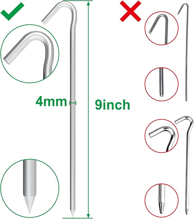 9 Inch Tent Stake Yard Inflatable Stakes Metal Tent Pegs Heavy Duty Ground Stake Fence Hooks Camping Spikes for Canopies, Tarp and Outdoor Christmas Decorations (30)