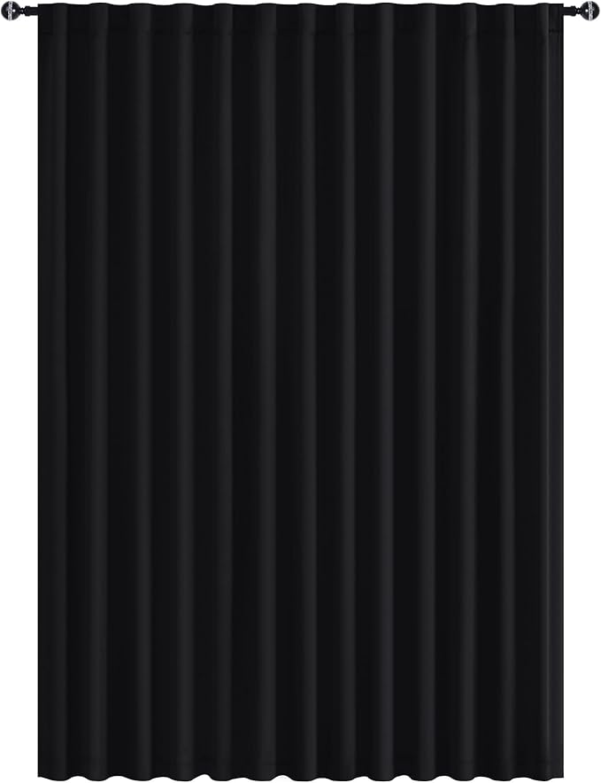 Hiasan Blackout Patio Sliding Door Curtain Extra Wide Thermal Insulated Blind Privacy Room Divider Curtain with Back Tab & Rod Pocket for Bedroom Partition Glass Door (100 x 84 Inches, Black)