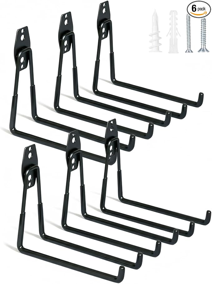 WMK 7.3'' Heavy Duty Garage Hooks, 6 Pack Wall Mount Garage Storage Hooks for Hanging Bike, Ladder, Tools - 100LB Load Capacity, Triple-Welded, PVC Coated (Black)