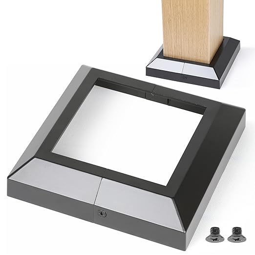 5.5"x5.5"（Actual: 5.5"x5.5"） Deck Post Base Cover Decorative Post Base Trim Skirt Black Aluminum 8Pack